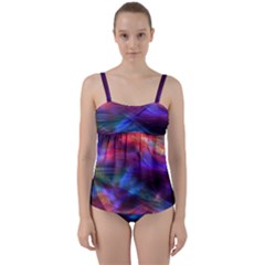 Abstract Shiny Night Lights 7 Twist Front Tankini Set