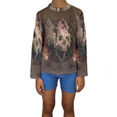Awesome Creepy Skull With Rat And Wings Kids  Long Sleeve Swimwear
