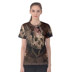 Awesome Creepy Skull With Rat And Wings Women s Cotton Tee