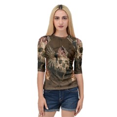 Awesome Creepy Skull With Rat And Wings Quarter Sleeve Raglan Tee