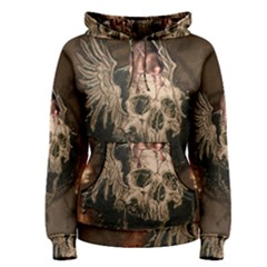 Awesome Creepy Skull With Rat And Wings Women s Pullover Hoodie