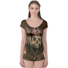 Awesome Creepy Skull With Rat And Wings Boyleg Leotard 