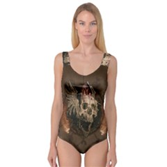Awesome Creepy Skull With Rat And Wings Princess Tank Leotard 