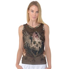 Awesome Creepy Skull With Rat And Wings Women s Basketball Tank Top