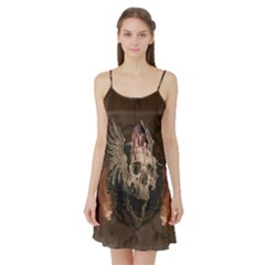 Awesome Creepy Skull With Rat And Wings Satin Night Slip