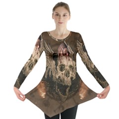 Awesome Creepy Skull With Rat And Wings Long Sleeve Tunic 