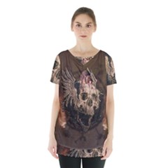Awesome Creepy Skull With Rat And Wings Skirt Hem Sports Top by FantasyWorld7