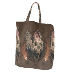 Awesome Creepy Skull With Rat And Wings Giant Grocery Zipper Tote