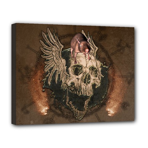 Awesome Creepy Skull With Rat And Wings Canvas 14  X 11  by FantasyWorld7