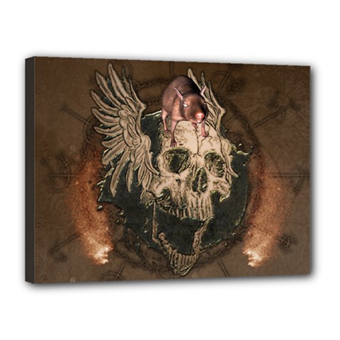 Awesome Creepy Skull With Rat And Wings Canvas 16  x 12 