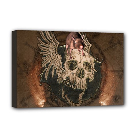 Awesome Creepy Skull With Rat And Wings Deluxe Canvas 18  x 12  