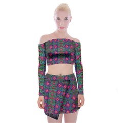 Flowers From Paradise Colors And Star Rain Off Shoulder Top With Mini Skirt Set by pepitasart