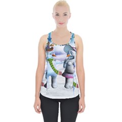 Funny, Cute Snowman And Snow Women In A Winter Landscape Piece Up Tank Top by FantasyWorld7