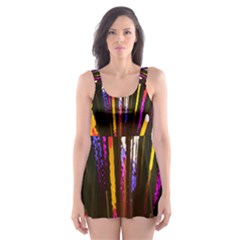 Seamless Colorful Light Fireworks Sky Black Ultra Skater Dress Swimsuit