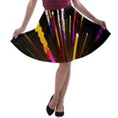 Seamless Colorful Light Fireworks Sky Black Ultra A-line Skater Skirt