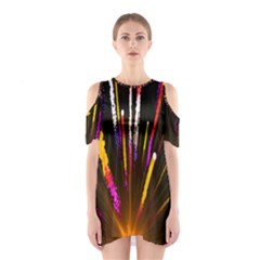 Seamless Colorful Light Fireworks Sky Black Ultra Shoulder Cutout One Piece