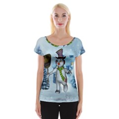 Funny Grimly Snowman In A Winter Landscape Cap Sleeve Tops by FantasyWorld7