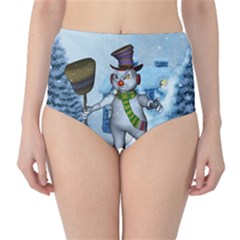 Funny Grimly Snowman In A Winter Landscape High-waist Bikini Bottoms
