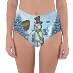 Funny Grimly Snowman In A Winter Landscape Reversible High-waist Bikini Bottoms by FantasyWorld7
