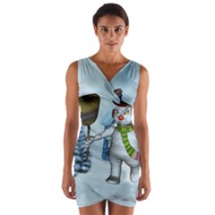 Funny Grimly Snowman In A Winter Landscape Wrap Front Bodycon Dress by FantasyWorld7
