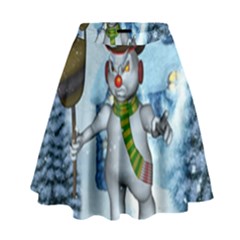 Funny Grimly Snowman In A Winter Landscape High Waist Skirt by FantasyWorld7