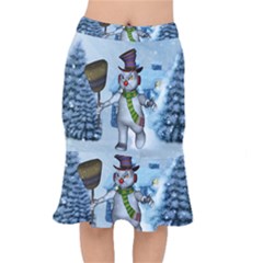 Funny Grimly Snowman In A Winter Landscape Mermaid Skirt by FantasyWorld7