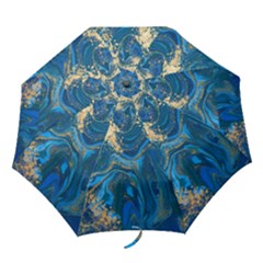 Ocean Blue Gold Marble Folding Umbrellas by NouveauDesign