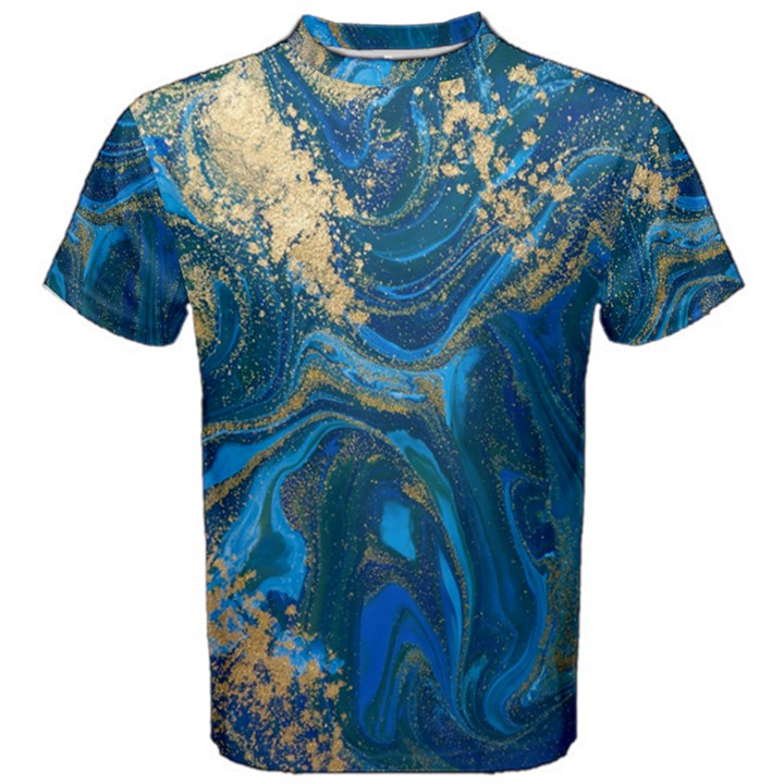 ocean blue gold marble Men s Cotton Tee