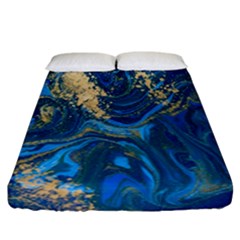 Ocean Blue Gold Marble Fitted Sheet (california King Size)