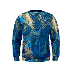 Ocean Blue Gold Marble Kids  Sweatshirt by NouveauDesign