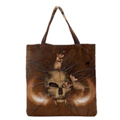 Awesome Skull With Rat On Vintage Background Grocery Tote Bag by FantasyWorld7