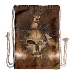 Awesome Skull With Rat On Vintage Background Drawstring Bag (large) by FantasyWorld7