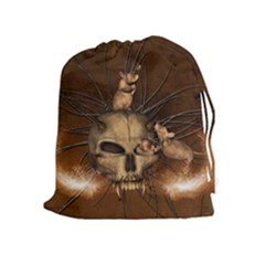 Awesome Skull With Rat On Vintage Background Drawstring Pouches (extra Large) by FantasyWorld7