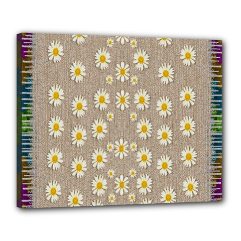 Star Fall Of Fantasy Flowers On Pearl Lace Canvas 20  X 16  by pepitasart
