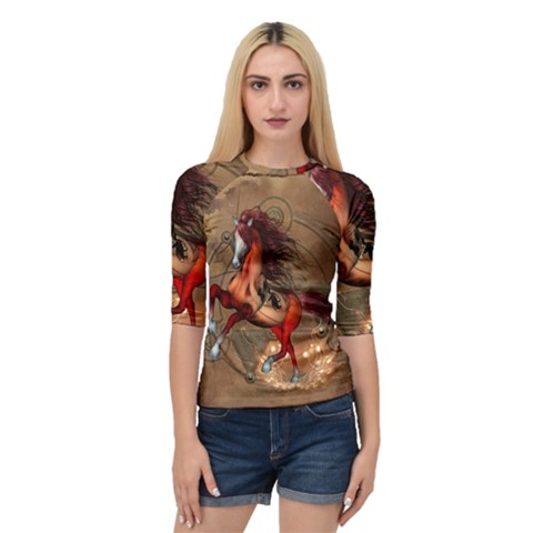 Awesome Horse  With Skull In Red Colors Quarter Sleeve Raglan Tee by FantasyWorld7