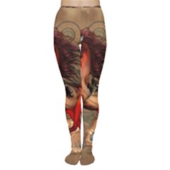 Awesome Horse  With Skull In Red Colors Women s Tights by FantasyWorld7