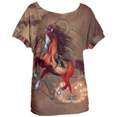 Awesome Horse  With Skull In Red Colors Women s Oversized Tee by FantasyWorld7