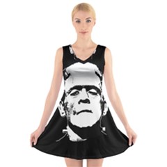 Frankenstein s Monster Halloween V-neck Sleeveless Skater Dress