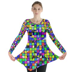 Colorful Squares Pattern                             Long Sleeve Tunic by LalyLauraFLM