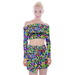 Colorful Squares Pattern                                Off Shoulder Top With Minki Skirt Set by LalyLauraFLM