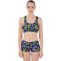 Colorful Squares Pattern                             Work It Out Sports Bra Set by LalyLauraFLM