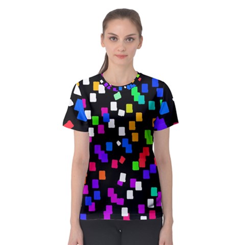 Colorful Rectangles On A Black Background                                 Women s Sport Mesh Tee by LalyLauraFLM