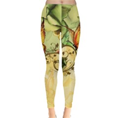 Wonderful Flowers With Butterflies, Colorful Design Leggings  by FantasyWorld7