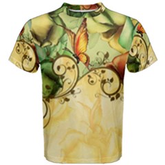 Wonderful Flowers With Butterflies, Colorful Design Men s Cotton Tee by FantasyWorld7