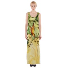 Wonderful Flowers With Butterflies, Colorful Design Maxi Thigh Split Dress by FantasyWorld7