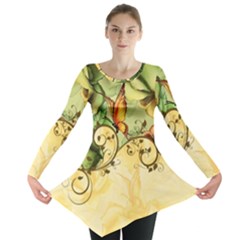 Wonderful Flowers With Butterflies, Colorful Design Long Sleeve Tunic  by FantasyWorld7