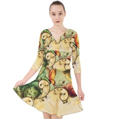 Wonderful Flowers With Butterflies, Colorful Design Quarter Sleeve Front Wrap Dress	 by FantasyWorld7