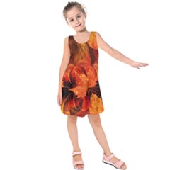 Ablaze With Beautiful Fractal Fall Colors Kids  Sleeveless Dress by jayaprime