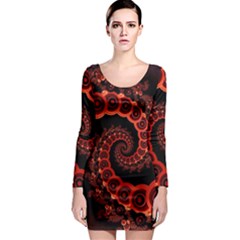 Chinese Lantern Festival For A Red Fractal Octopus Long Sleeve Bodycon Dress by jayaprime