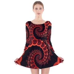 Chinese Lantern Festival For A Red Fractal Octopus Long Sleeve Velvet Skater Dress